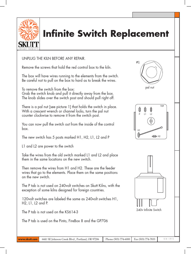 Infinite Switch Replacement Guide for Skutt Kilns | PDF | Manufactured ...