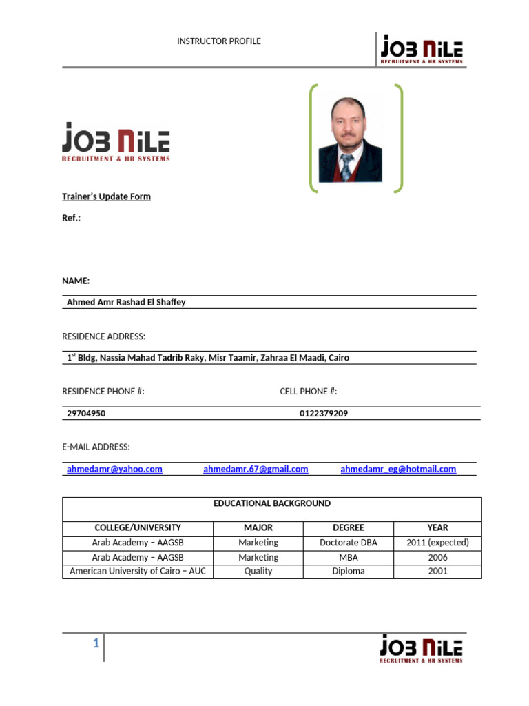 Instructor Profile: Ahmed Amr Rashad | PDF | Business