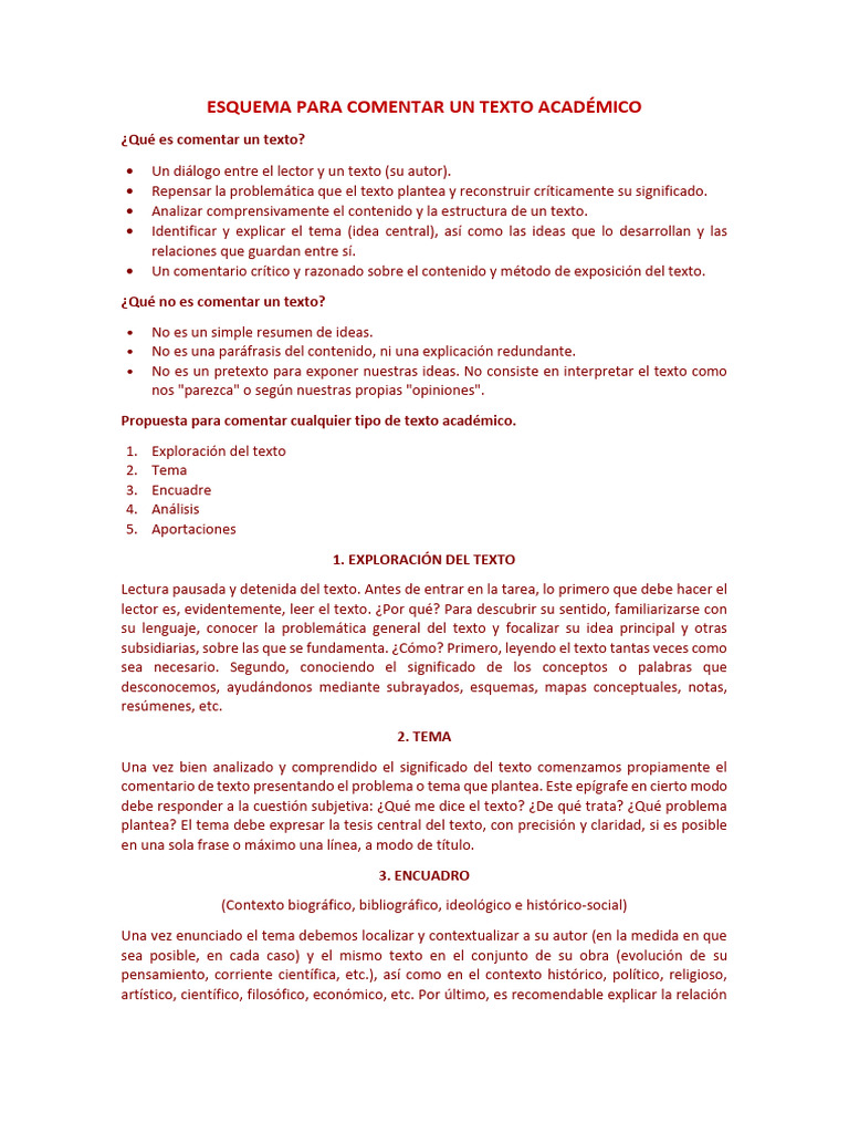Esquema para Comentar Un Texto Académico | PDF | Autor | Pensamiento