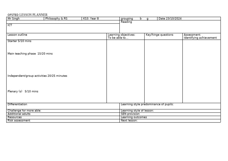 Ofsted LESSON PLANNER | PDF