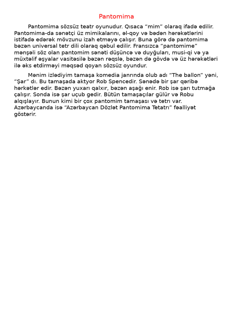 ƏrzumanovVahid Pantomima | PDF
