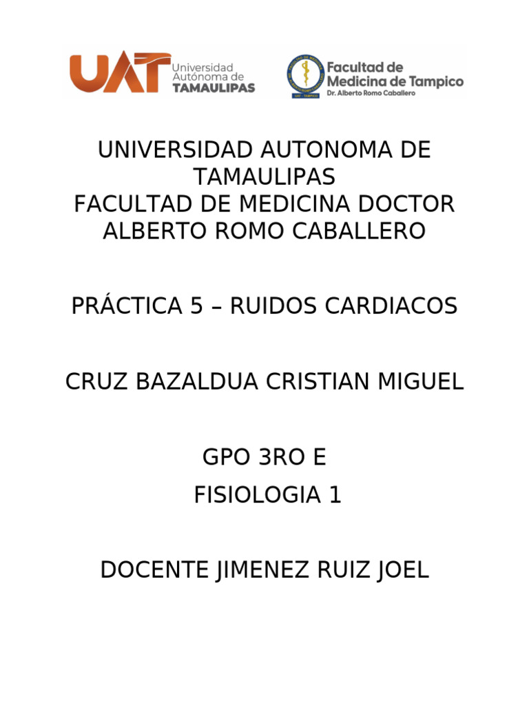 Practica 5 Ruidos Cardiacos Pdf Corazón órgano Anatomía