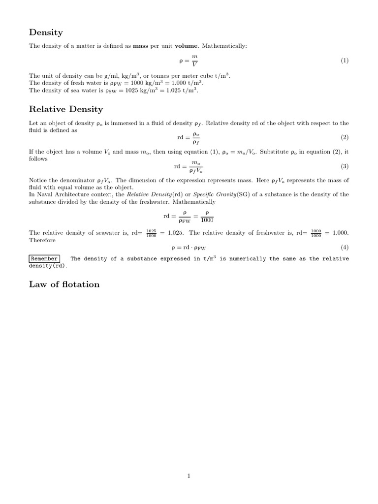 Understanding Density in Naval Architecture | PDF | Density | Buoyancy