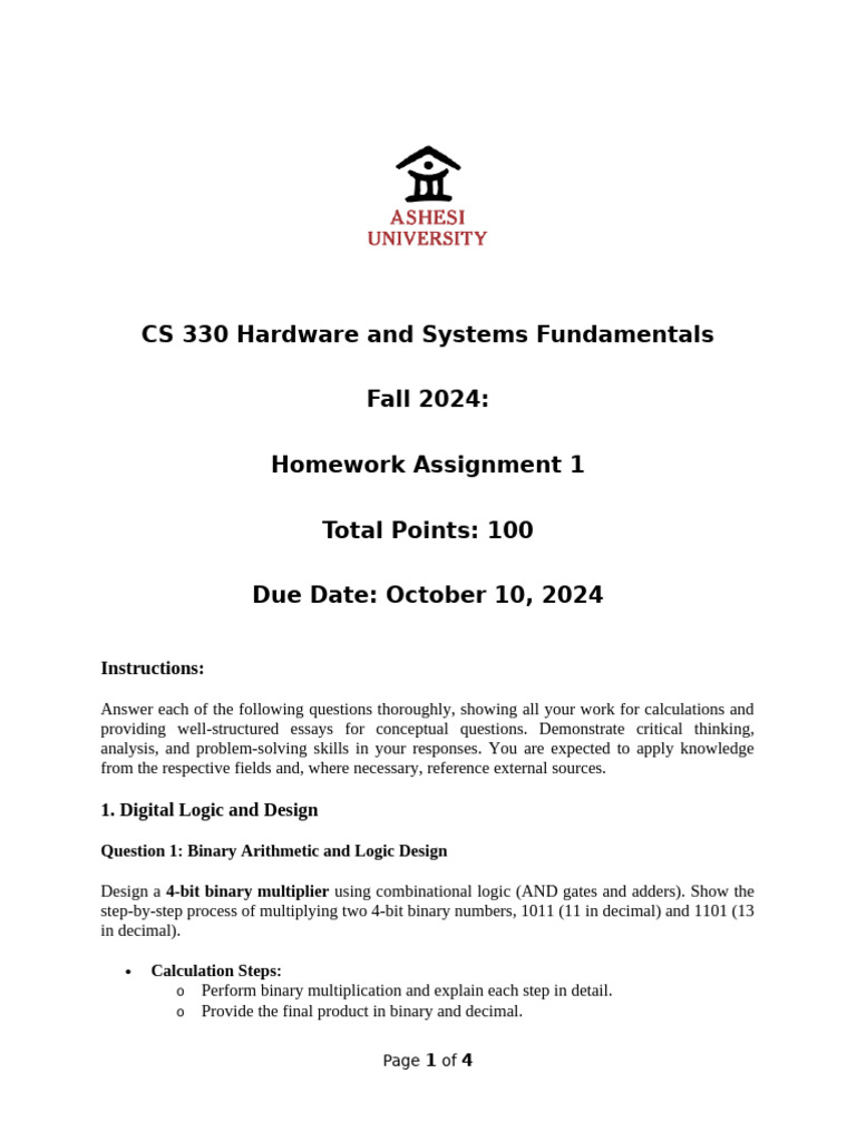 CS 330 Fall 2024 Homework 1 Guide | PDF | Central Processing Unit ...
