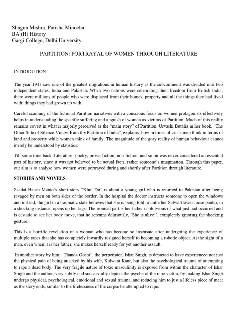 Partition Portrayal of Women Through Lit | PDF | Social Science ...