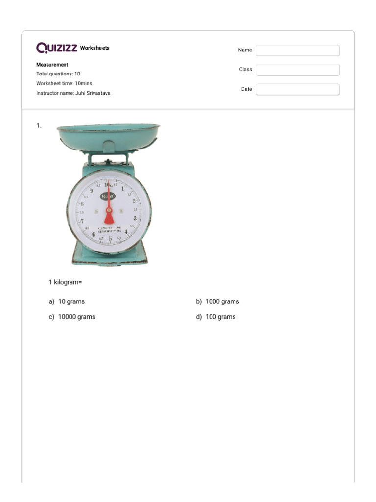 Measurement Worksheet for Class 2 | PDF