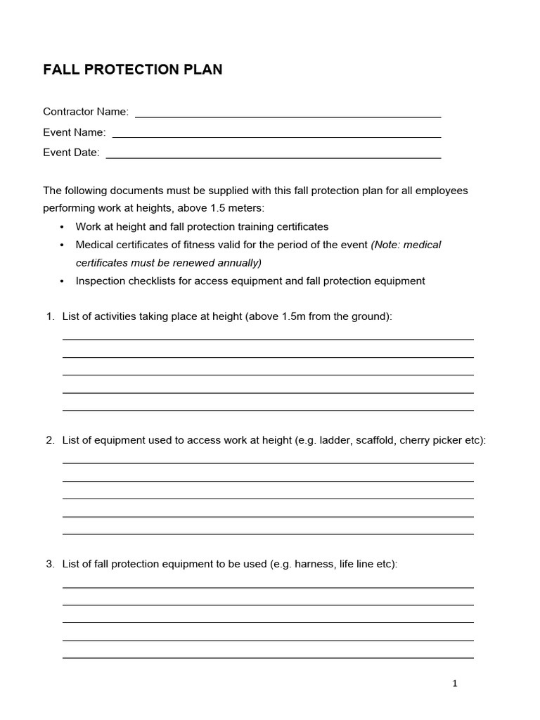 Fall Protection Plan Template for Contractors | PDF | Technology ...