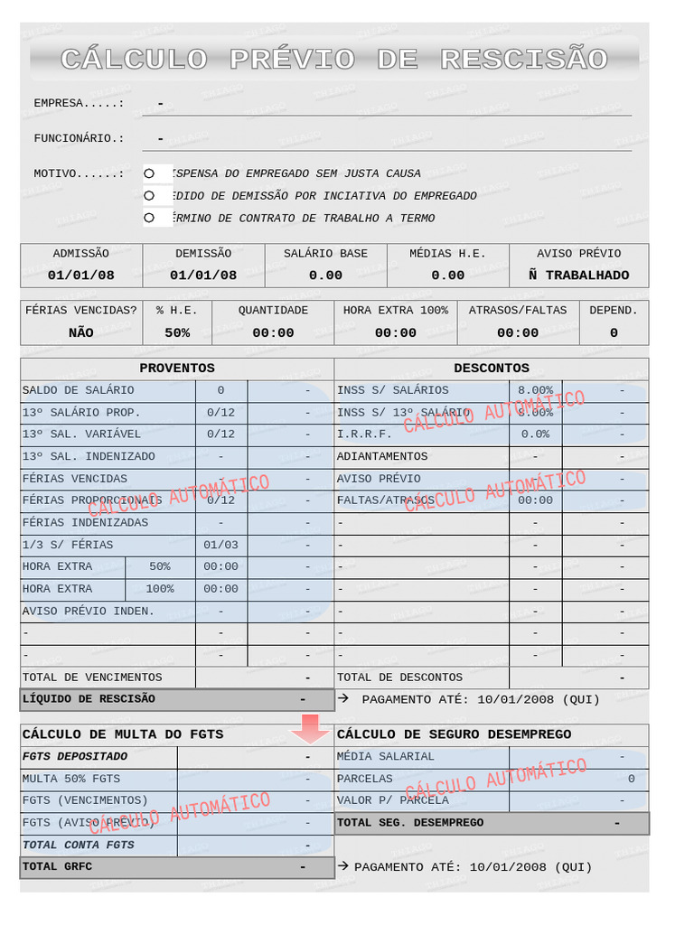 Cálculo de Rescisão e FGTS Empregados | PDF | Férias trabalhistas ...
