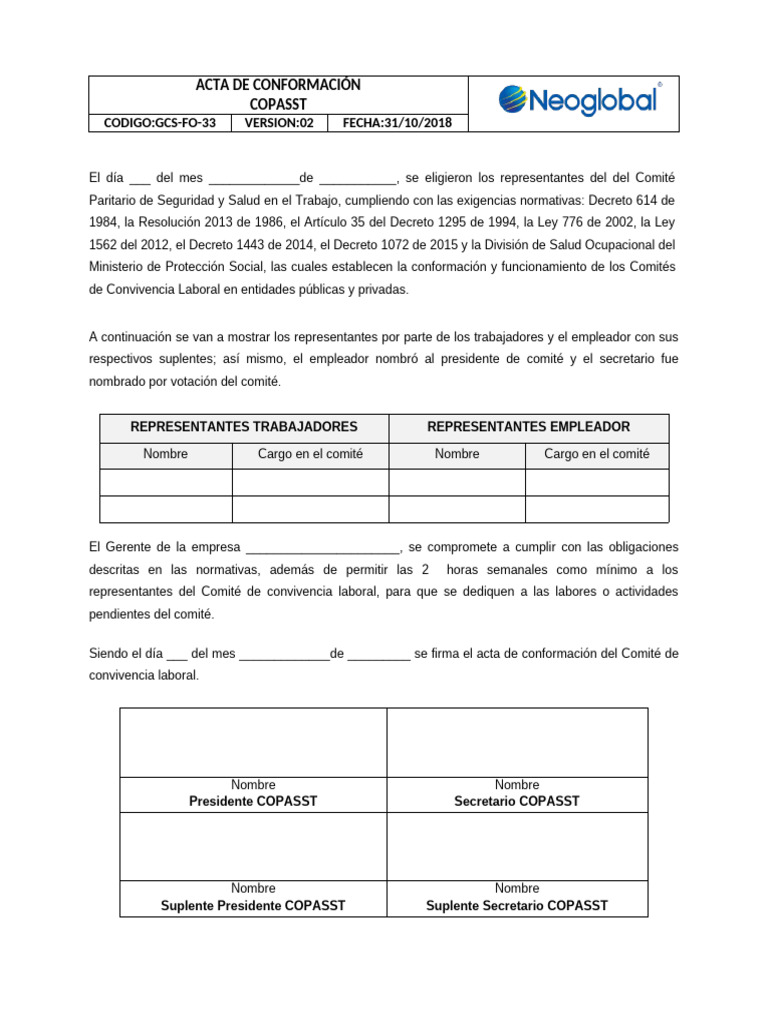 Acta de Conformación COPASST | PDF | Derecho
