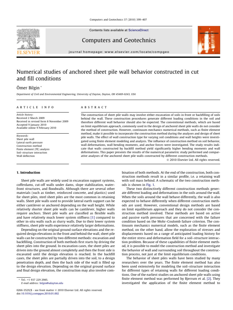Anchored Sheet Pile Wall Behavior Analysis | PDF | Deep Foundation ...