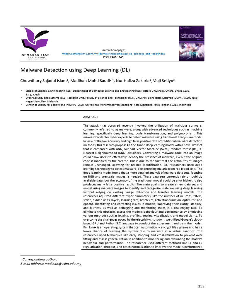 Malware Detection Using Deep Learning (DL) | PDF | Malware | Deep Learning