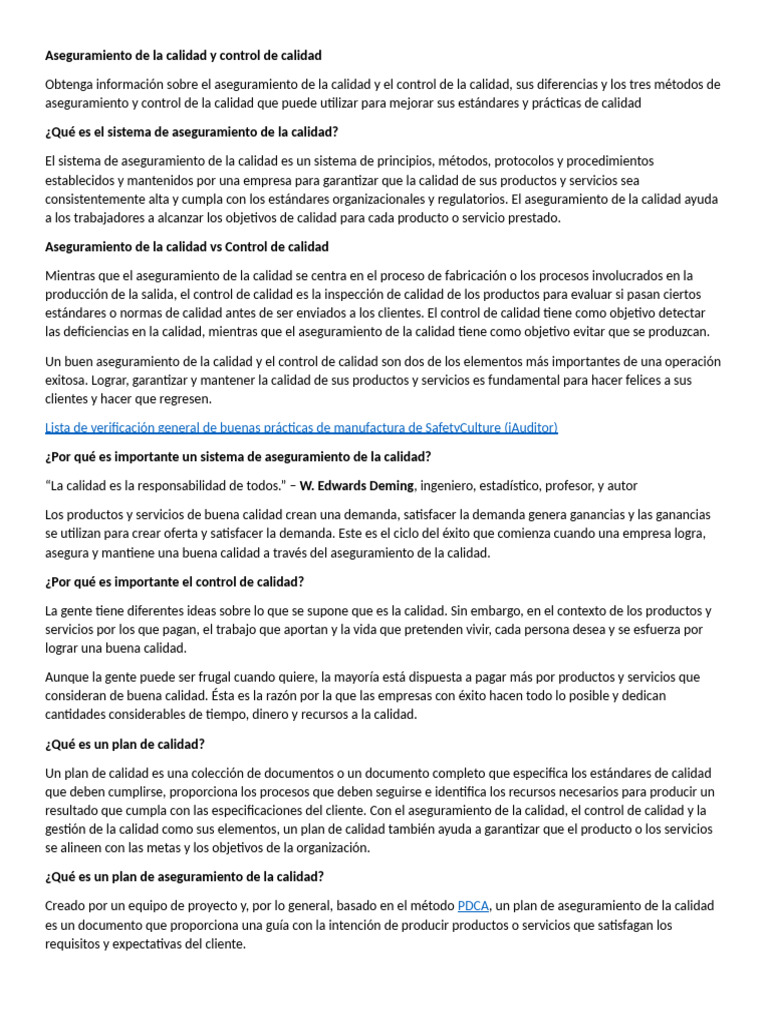 Aseguramiento y Control de Calidad | PDF | Calidad (comercial) | Six Sigma