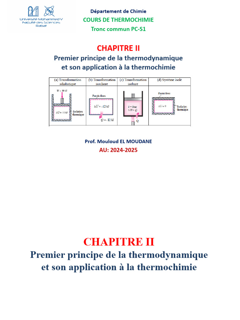 Cours de Thermochimie S1 : Principes et Applications | PDF | Enthalpie ...