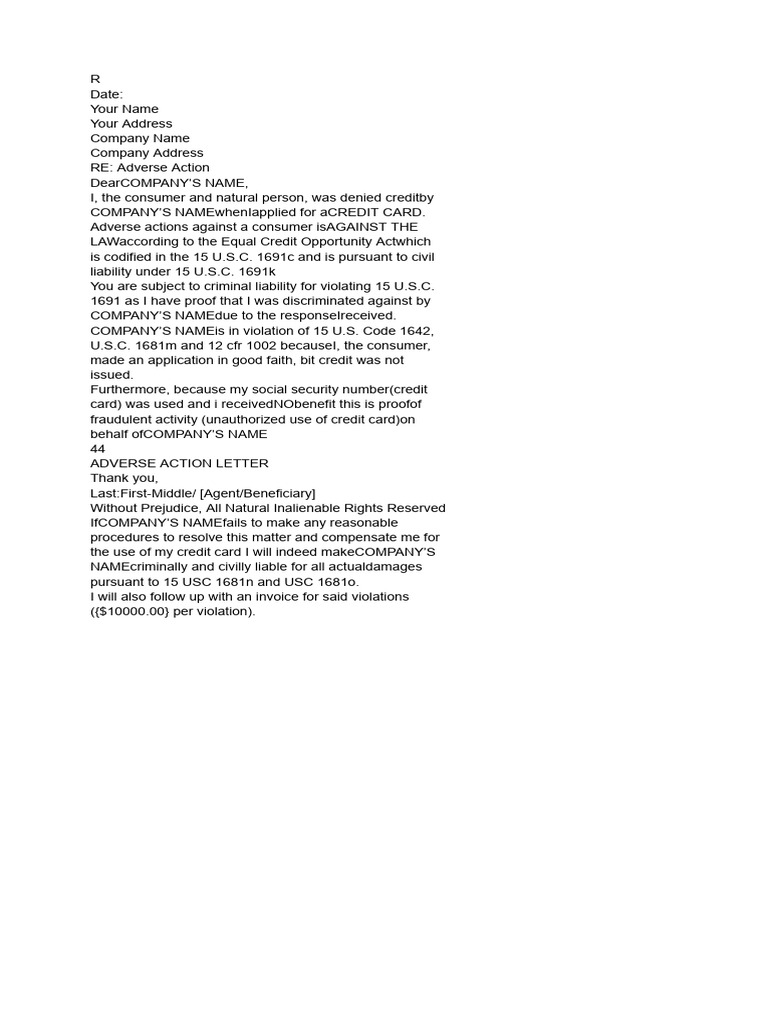 Adverse Action Letter Template | PDF