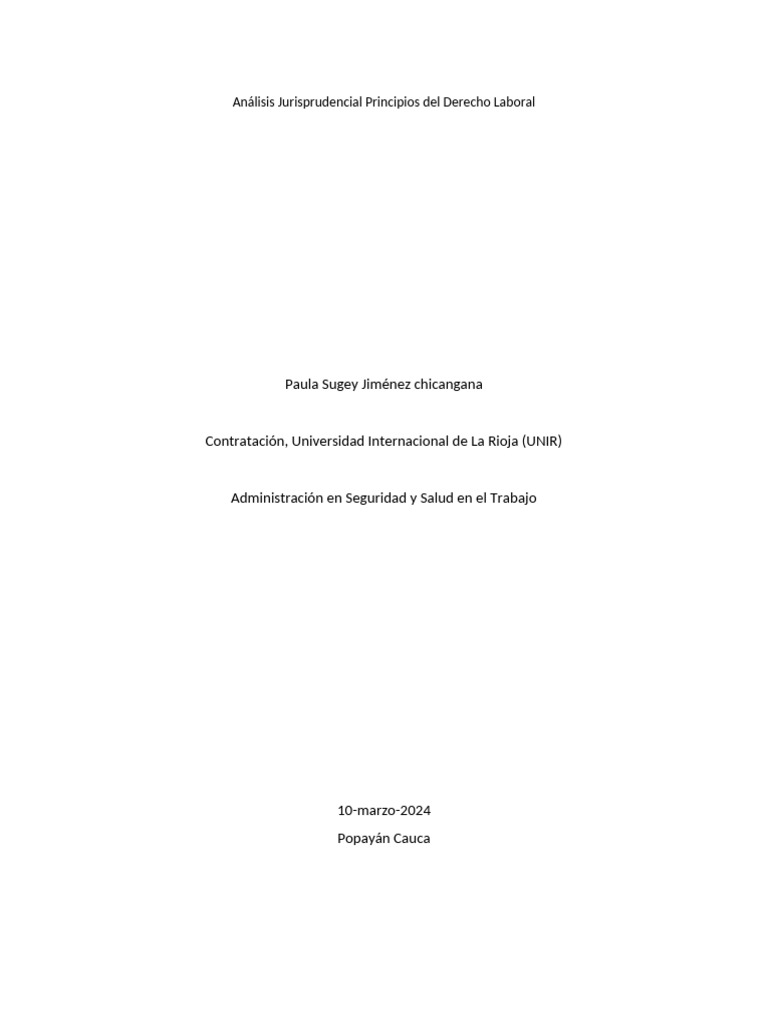 Análisis Jurisprudencial Principios Del Derecho Laboral | PDF | Caso de