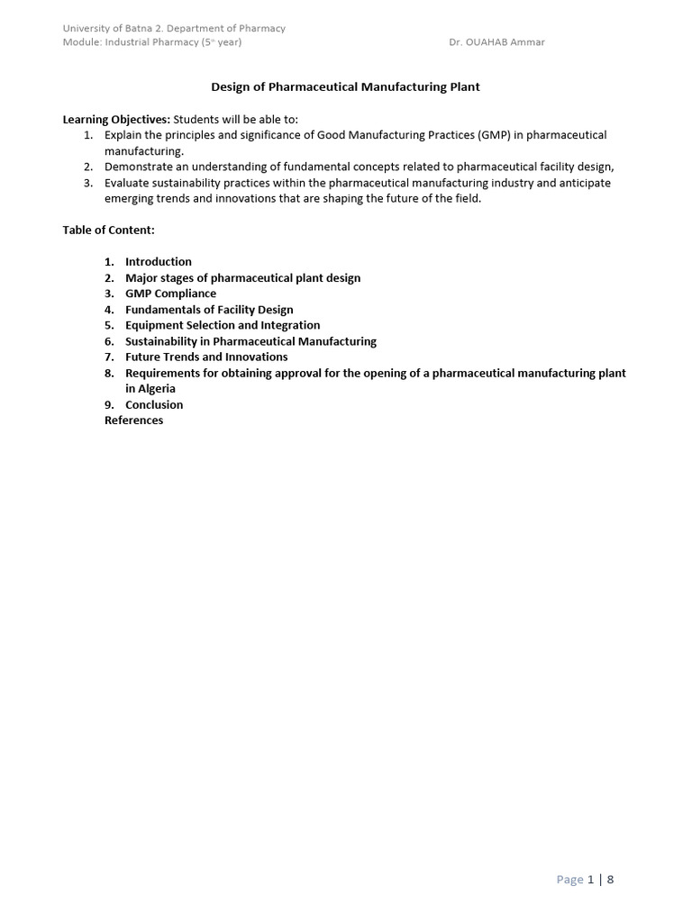 2design of Manufacturing Plant | PDF | Business | Technology & Engineering