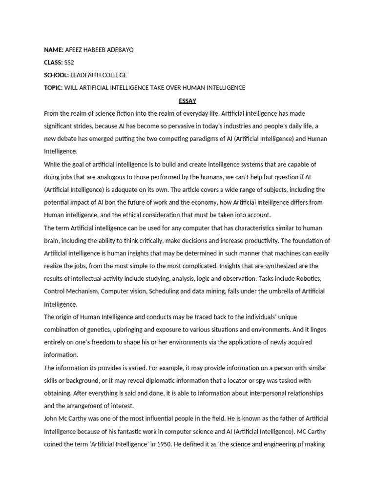 Artificial Intelligence Versus Human Intelligence Pdf Artificial