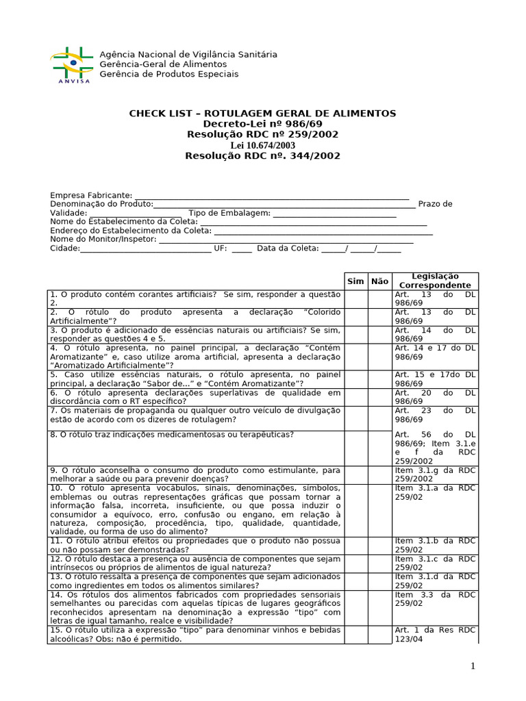 CHECK LIST - Rotulagem Geral | PDF | Alimentos | Vinhos