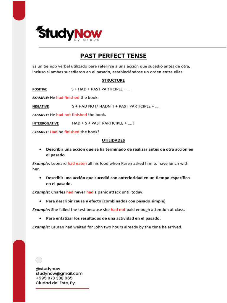 Past Perfect Tense | PDF | Language Arts & Discipline