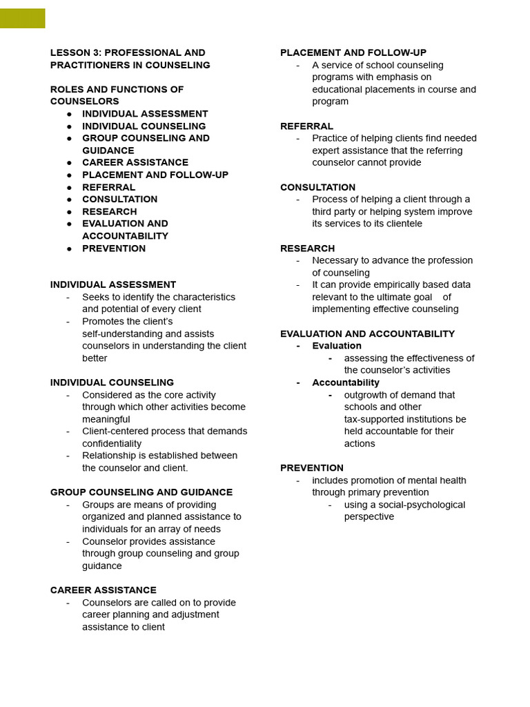 Roles and Functions of Counselors | PDF | Counseling Psychology ...