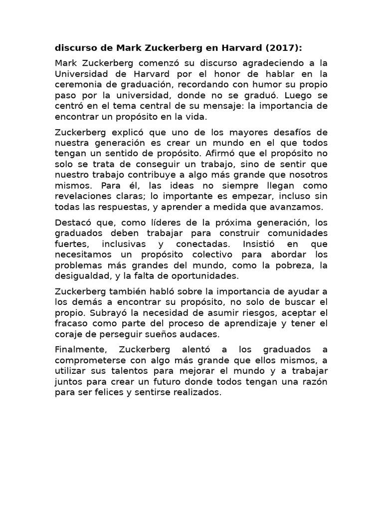 Discurso De Mark Zuckerberg En Harvard Pdf