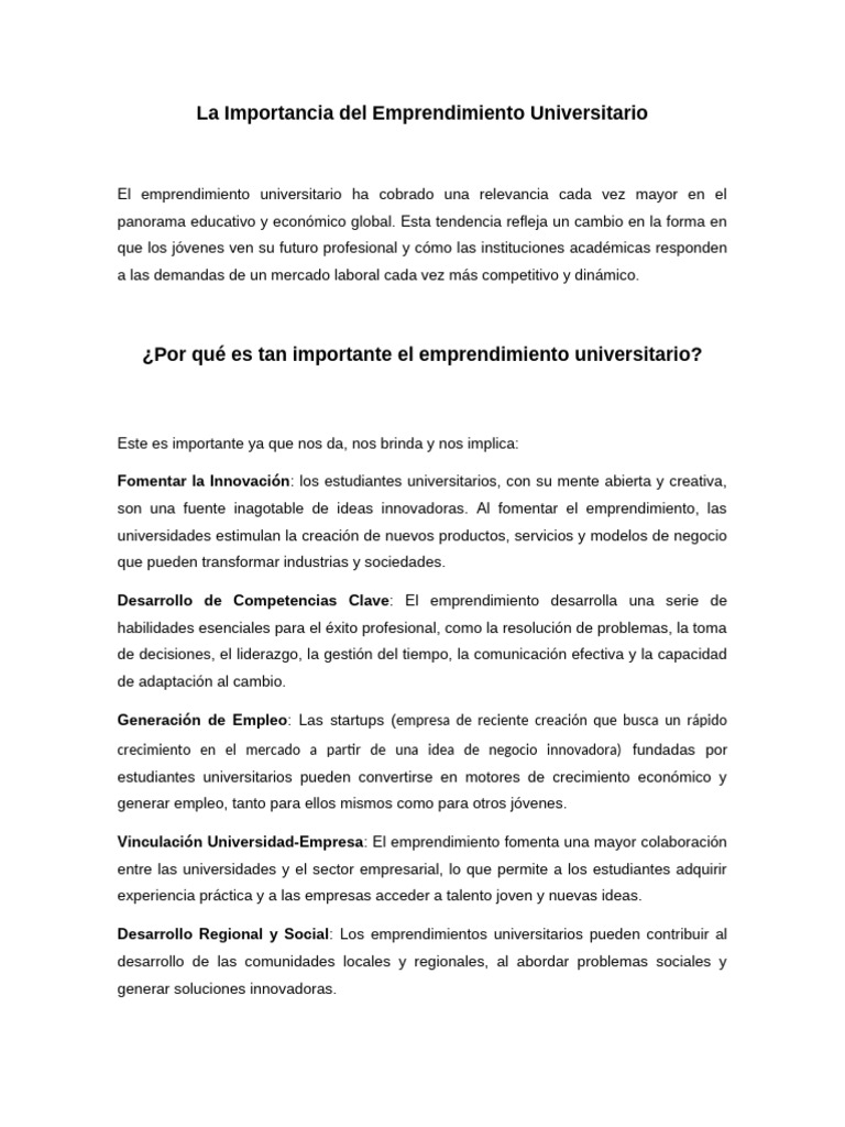 La Importancia Del Emprendimiento Universitario | PDF | Iniciativa ...