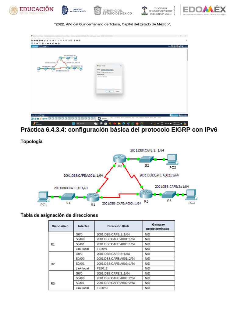 6.4.3.4 Packet Tracer - Configuring Basic EIGRP With IPv6 Routing | PDF ...