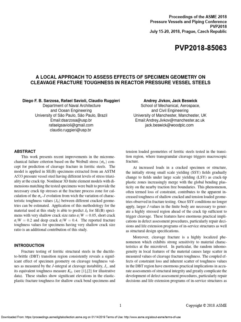 A Local Approach To Assess Effects of Specimen Geometry On | PDF ...