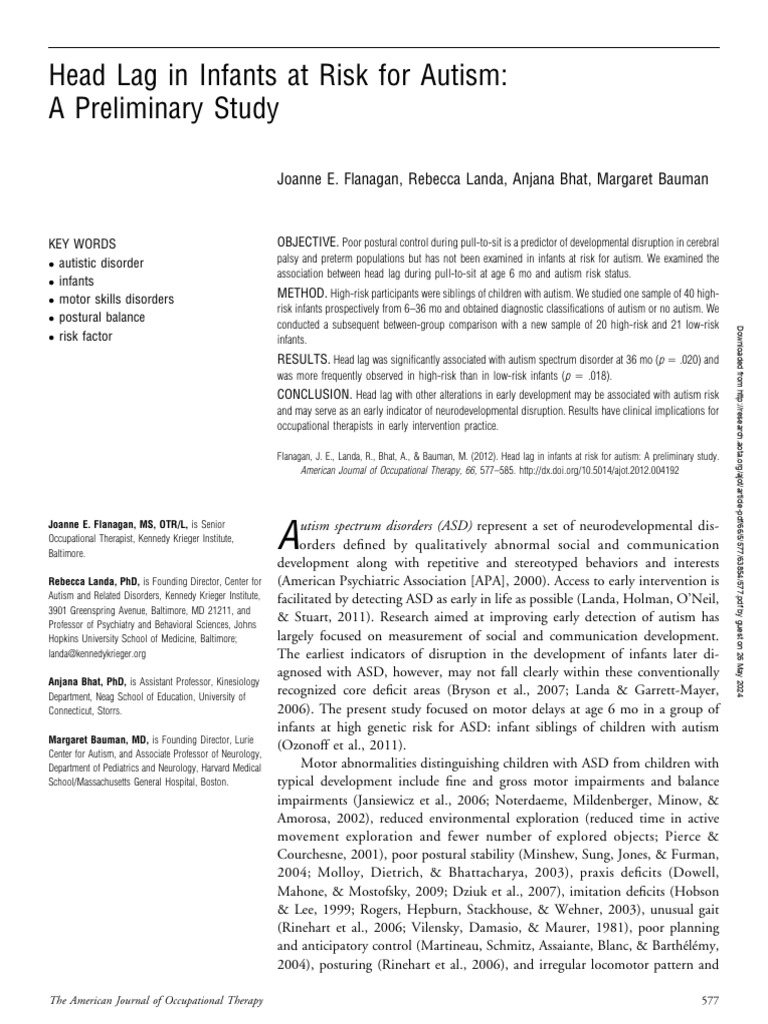 Head Lag as Autism Risk Indicator in Infants | PDF | Autism Spectrum ...