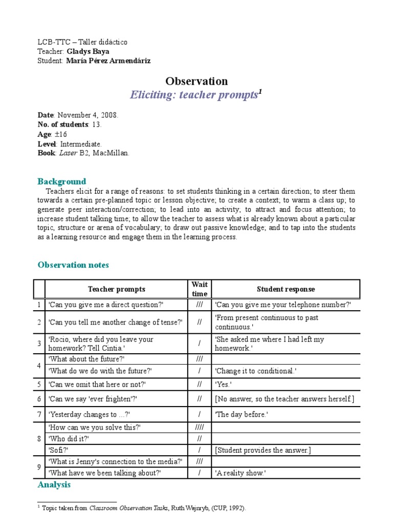 Eliciting Techniques in ESL Class | PDF | Question | Communication