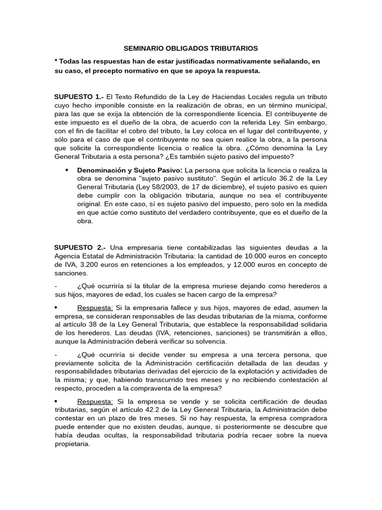 Obligaciones Tributarias en Diversos Supuestos | PDF | Impuestos ...