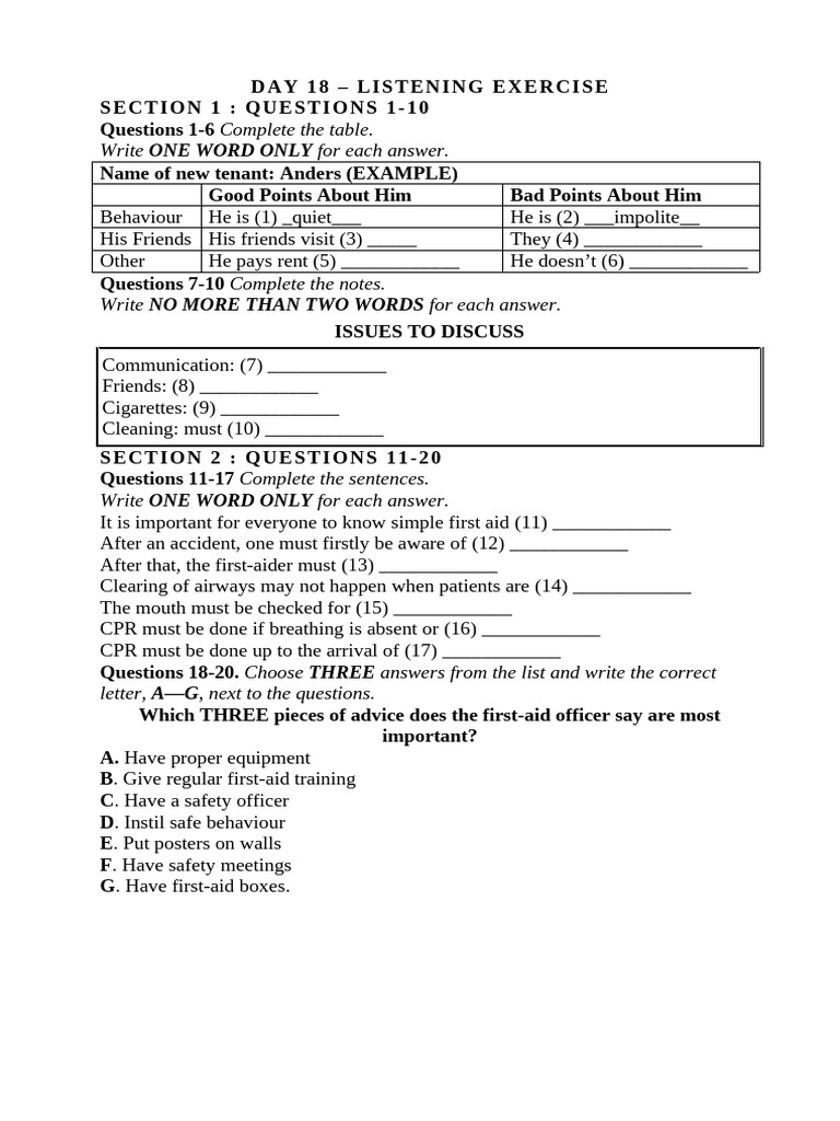 Listening Exercise: Tenant & First Aid | PDF