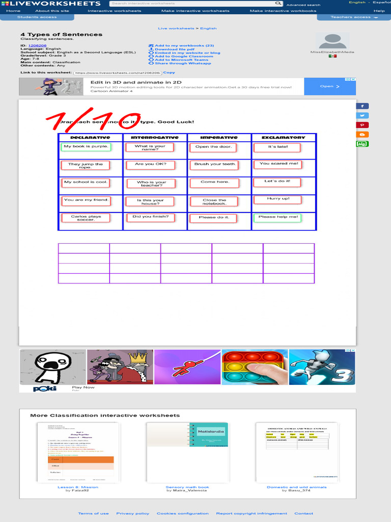 4 TYPES OF SENTENCES WITH EXAMPLES PDF WITH ANSWERS visual data 6