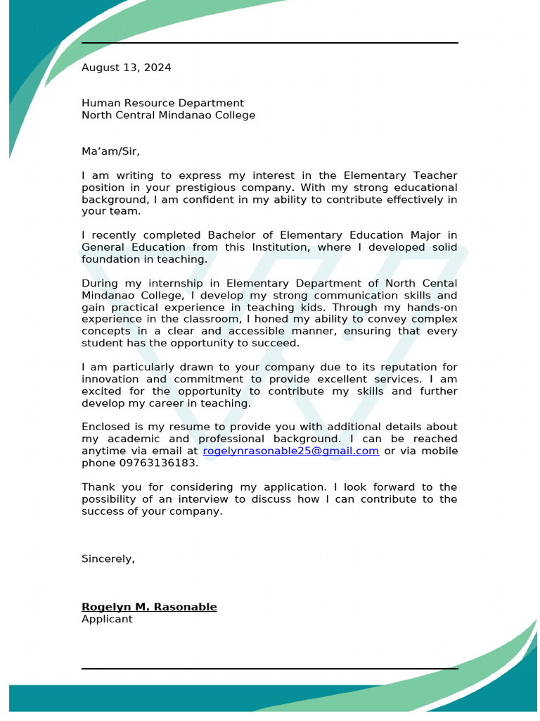 OJT Application Letter Sample | PDF