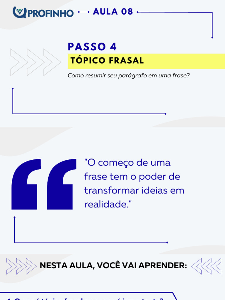 Aula 8 Passo 4 - Tópico Frasal | PDF | Carreira e Crescimento | Artes ...