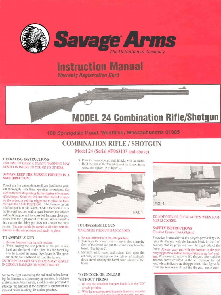 Savage Arms Model 24 Shotgun Rifle Instruction Manual | PDF