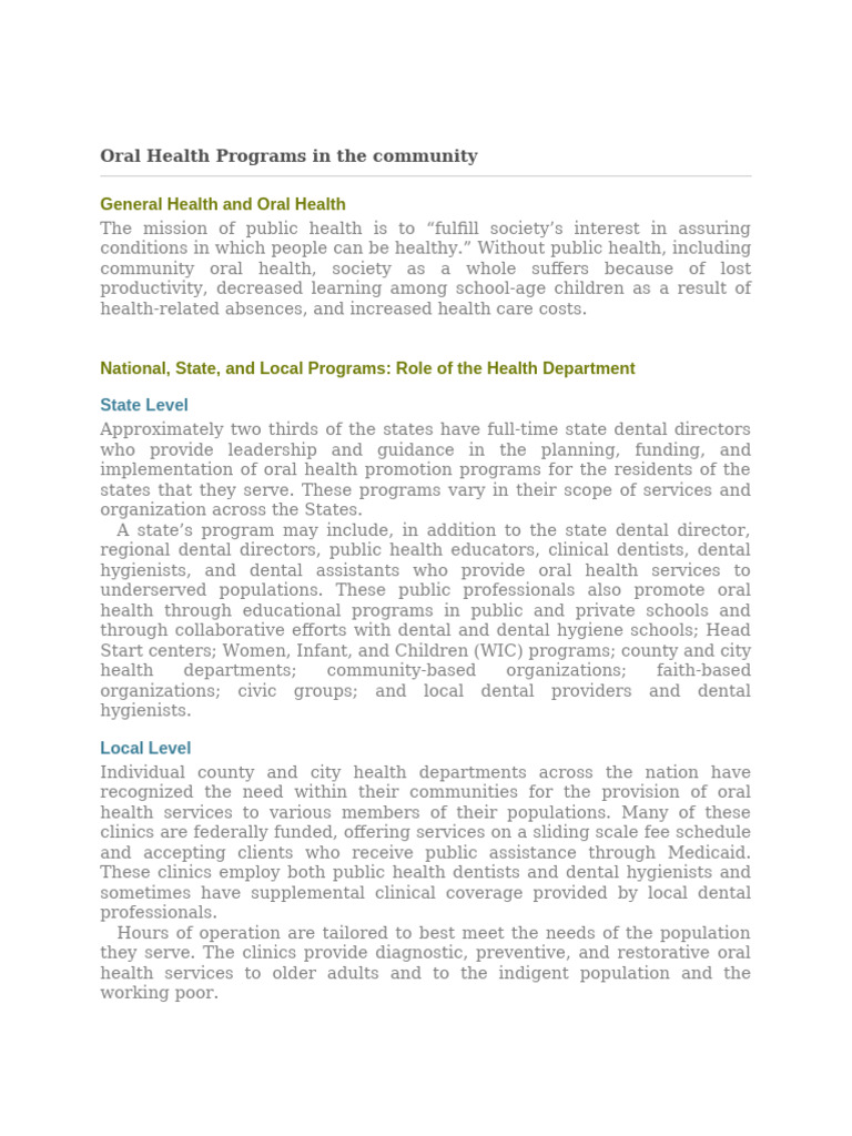 Oral Health Programs in The Community | PDF | Evaluation | Needs Assessment
