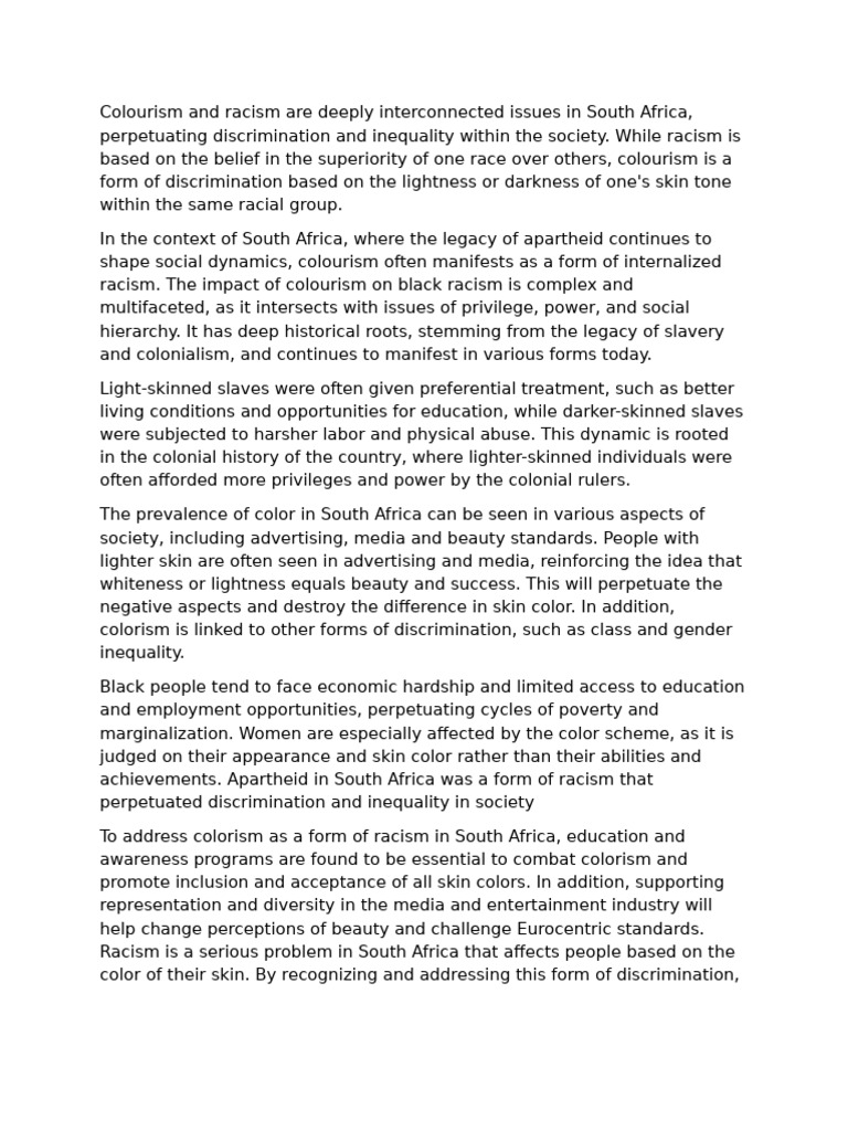Colourism | PDF | Discrimination & Race Relations | Racism