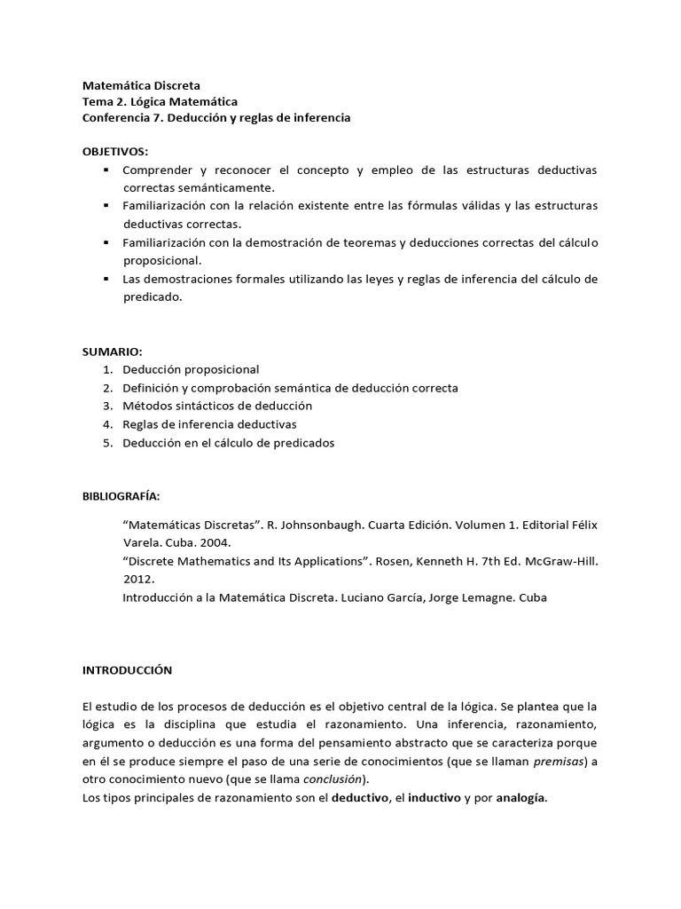 Conferencia # 4 Deducción y Reglas de Inferencia | PDF | Razonamiento ...
