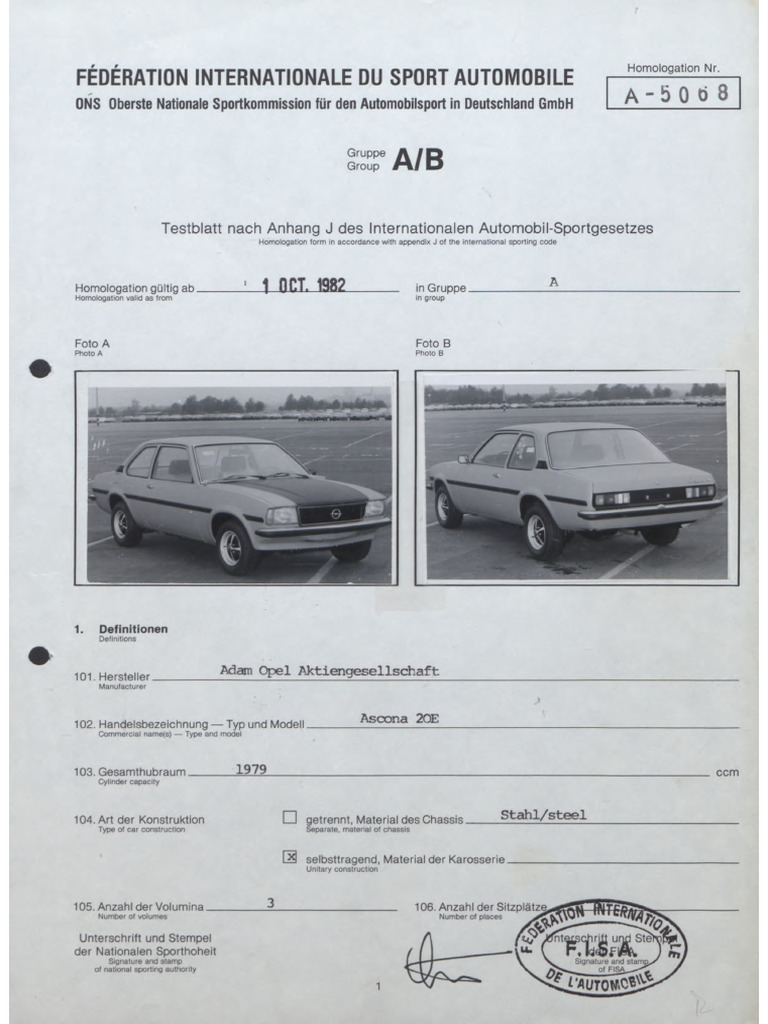 Homologation Form Number 5068 Group A | PDF