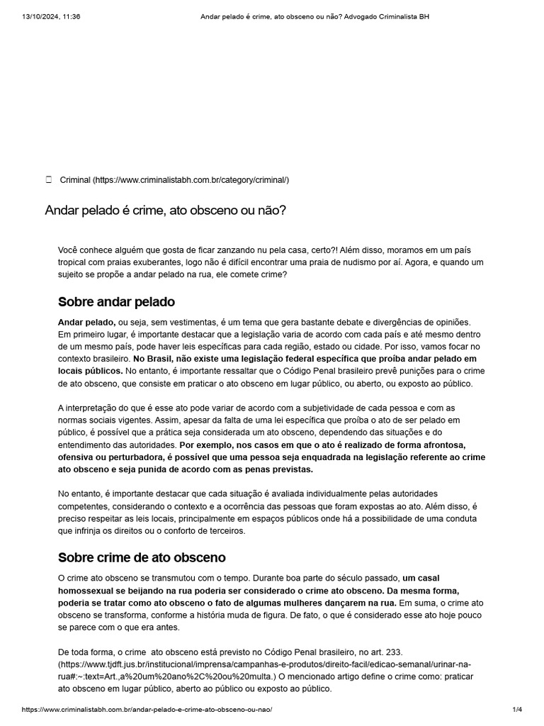 Andar Pelado: Crime ou Ato Obsceno? | PDF | Obscenidade | Crimes