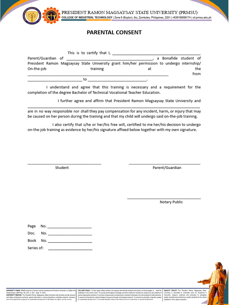 Parental Consent for OJT Training | PDF | Career & Growth | Finance ...