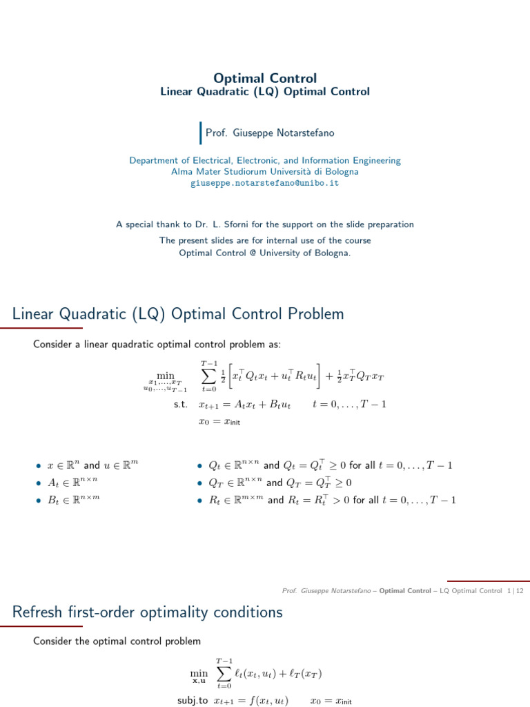 OPTCON LQ Optimal Control 2024-10-16 | PDF | Optimal Control ...