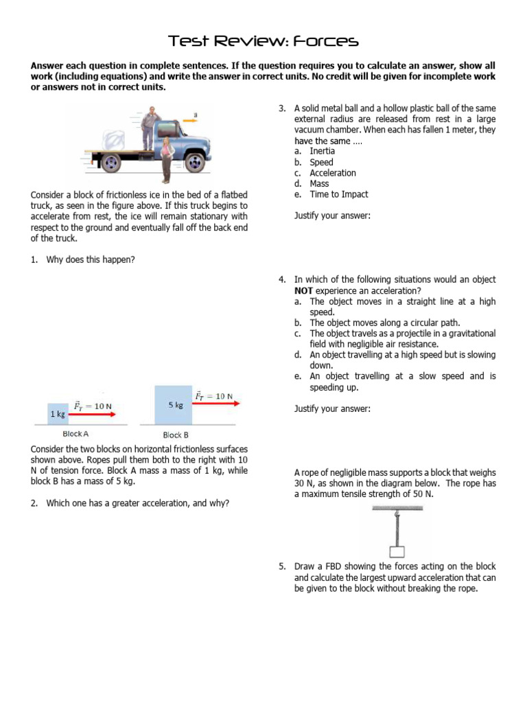 15 Test Review - Forces | PDF | Force | Mass