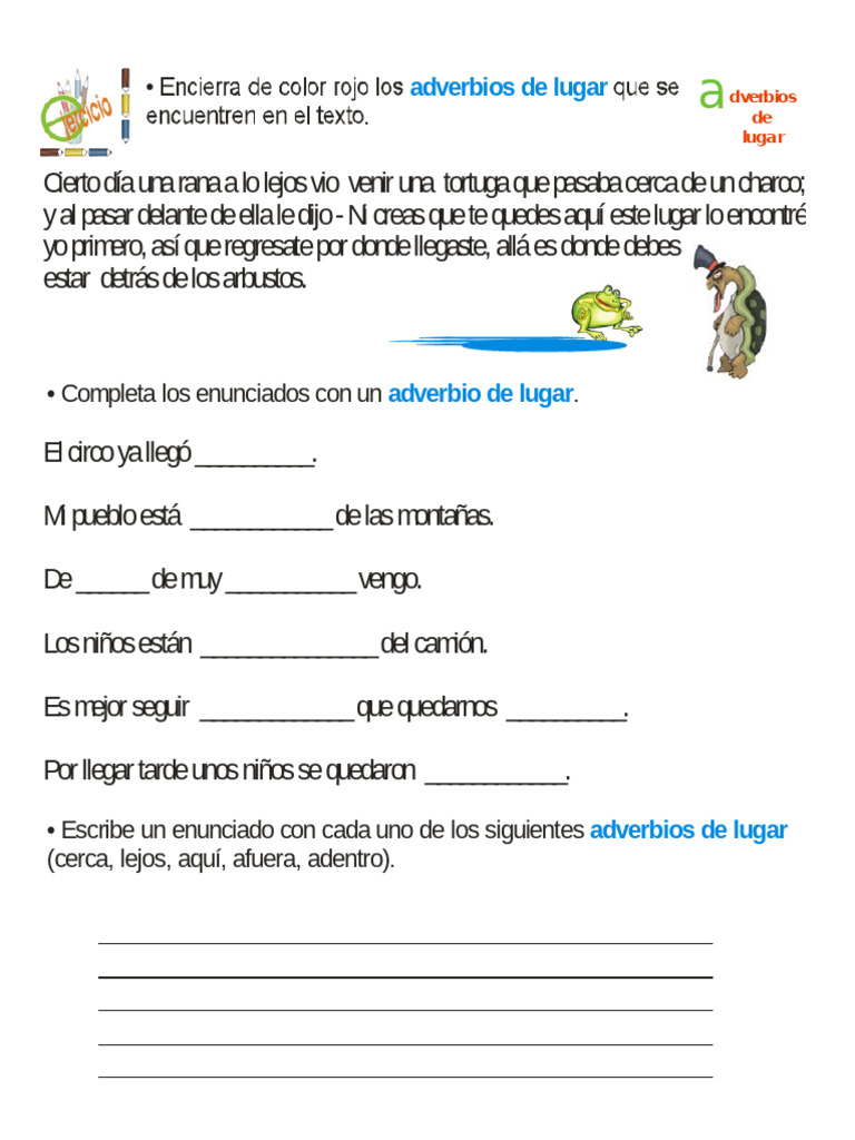 Adverbios de Lugar: Ejercicios y Ejemplos | PDF