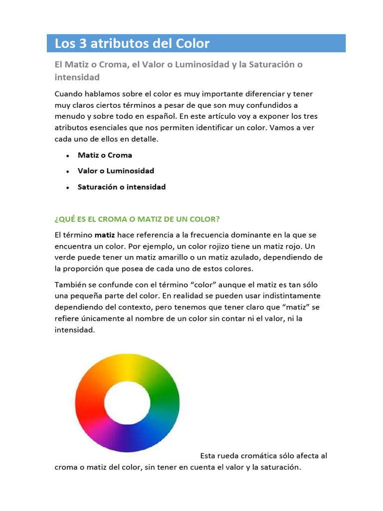 Atributos del Color: Matiz, Valor y Saturación | PDF | Color | Matiz