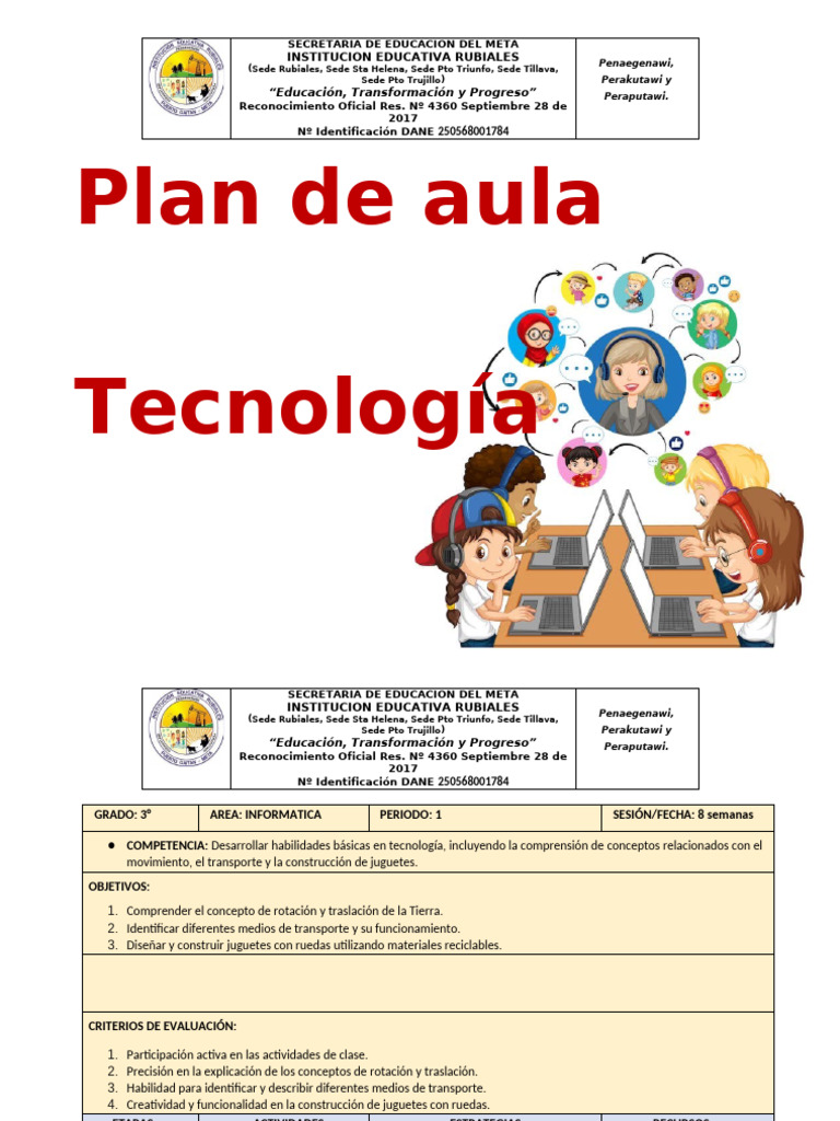 Plan de Aula: Tecnología para 3° Grado | PDF | Evaluación | Maestros