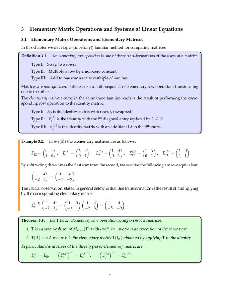 Matrix Operations & Linear Equations | PDF | Matrix (Mathematics ...