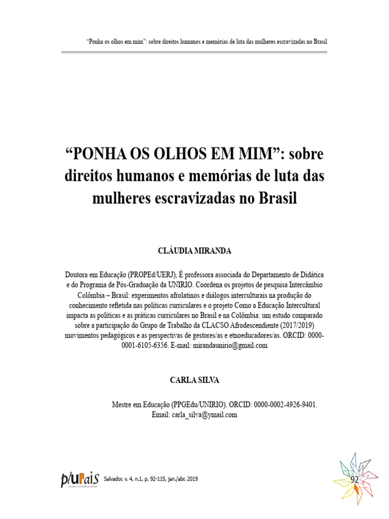 Plurais,+4 Ponha+Os+Olhos+Em+Mim | PDF | Sociologia | Escravidão