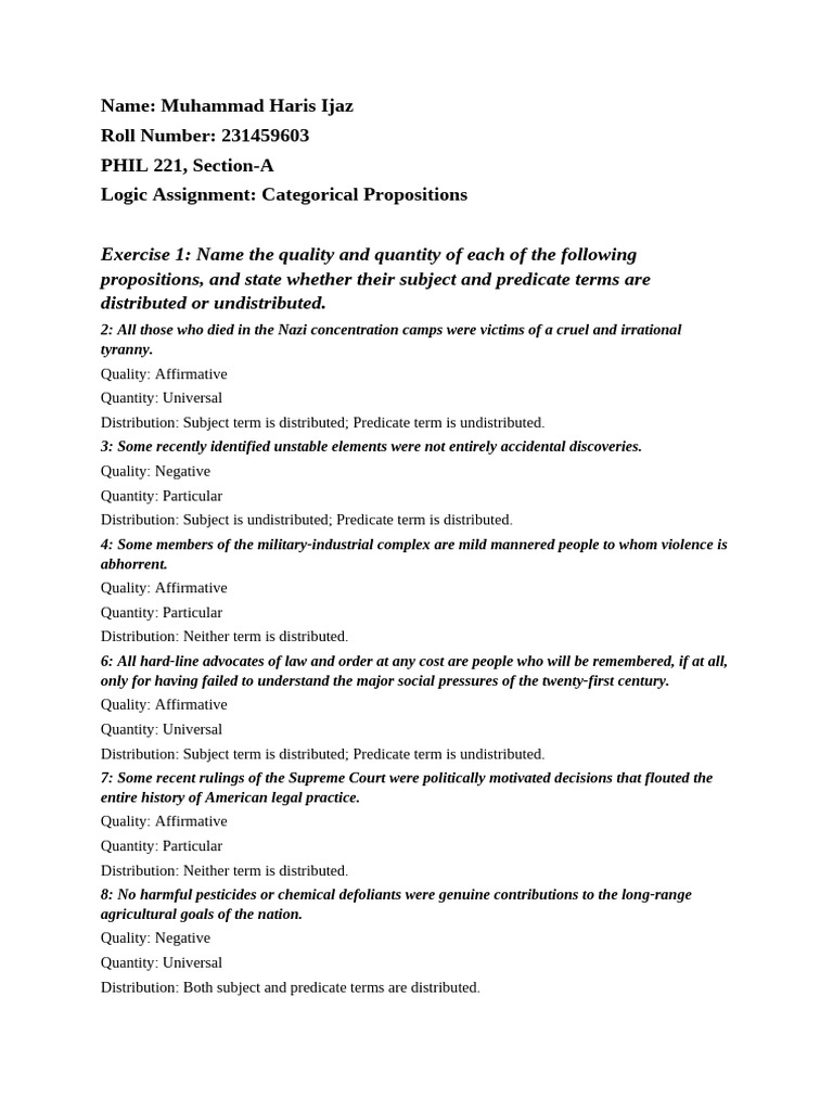 Logic Assignment on Categorical Propositions | PDF | Logic